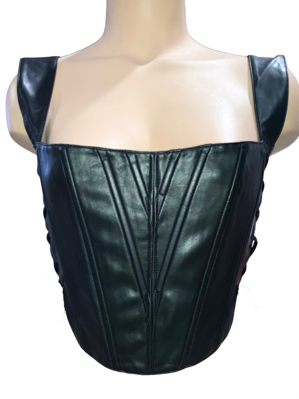 Fashion Nova Side Struttin' Faux Leather Corset Top Black Halloween Sz M NWT